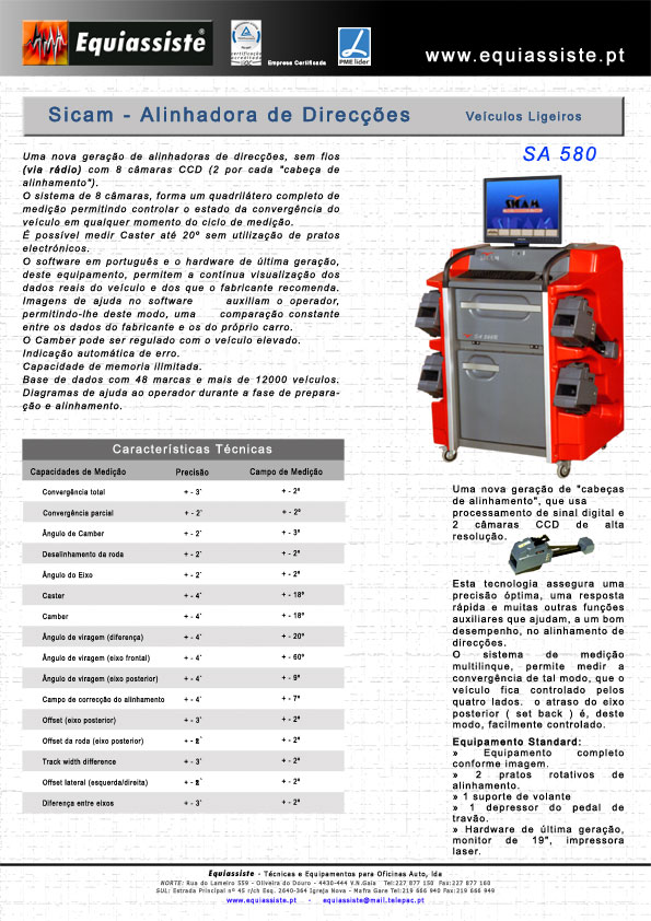 Alinhadora de direcções de ligeiros para centros de inspecção tipo B